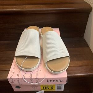 New Kensie Women’s Ellie Knit Slide Sandals – BEIGE Slip-On Comfort Shoes Size 6